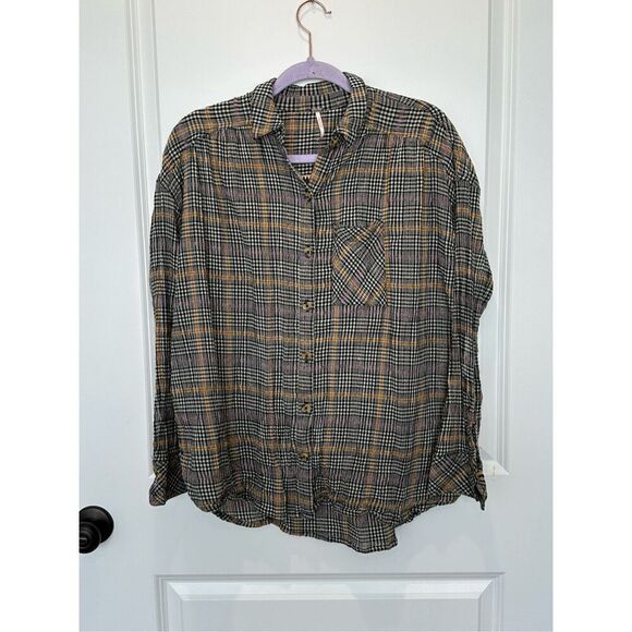 Free People Break My Stride Button Down Gray Metallic Top Size XS - Picture 1 of 6